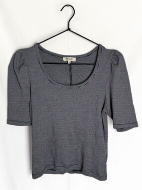 Madewell Puff Sleeve Scoop Neck Black and White Striped Tee